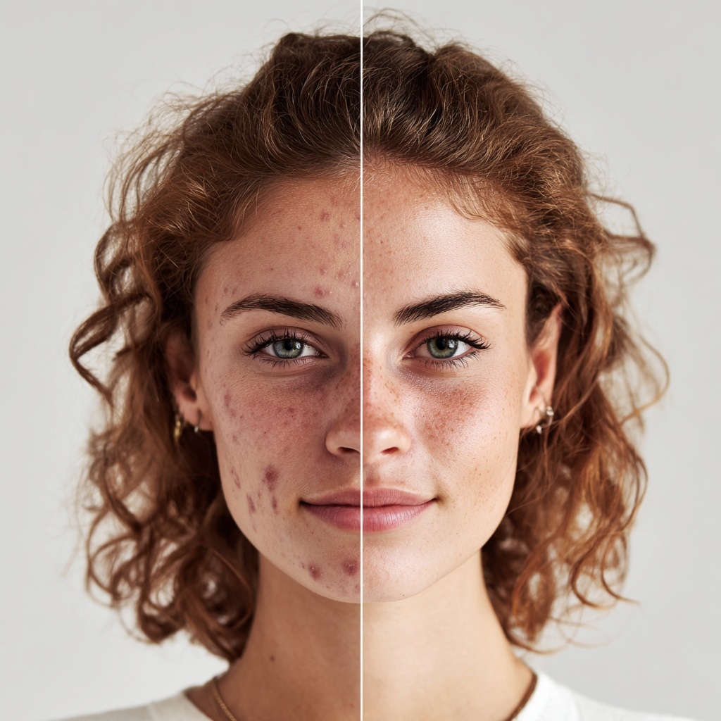 Before and after acne facial results