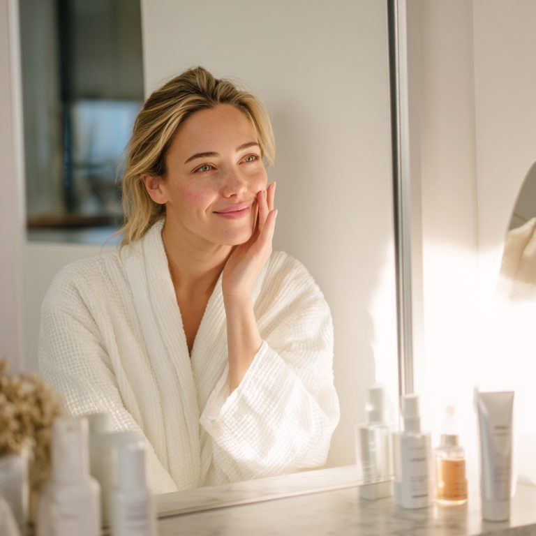 Acne patient smiling after treatment at wellness clinic